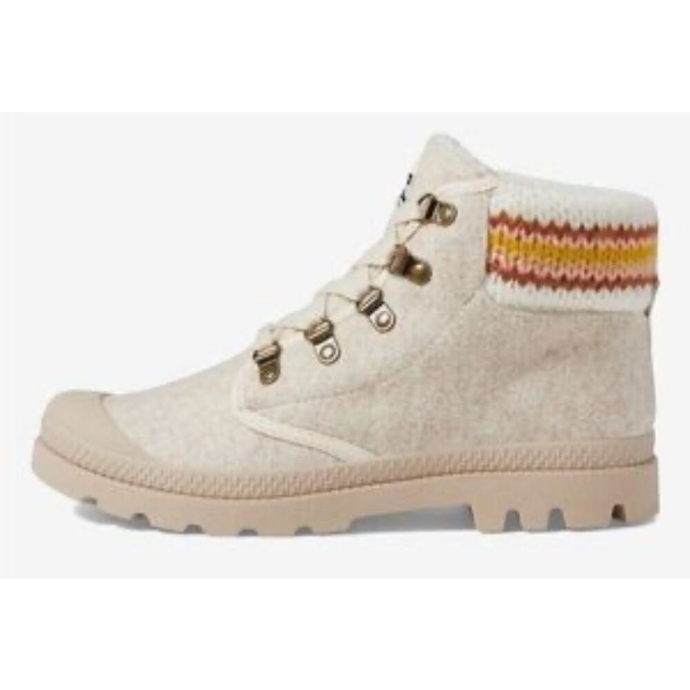 BILLABONG Women’s Zuri Lace-Up Ankle‎ Boots 8.5 Beige Knit Cuff Lug Sole Shoes